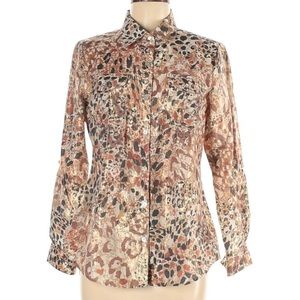 Ruby Rd Leopard Print Metallic Threading Button Down Blouse